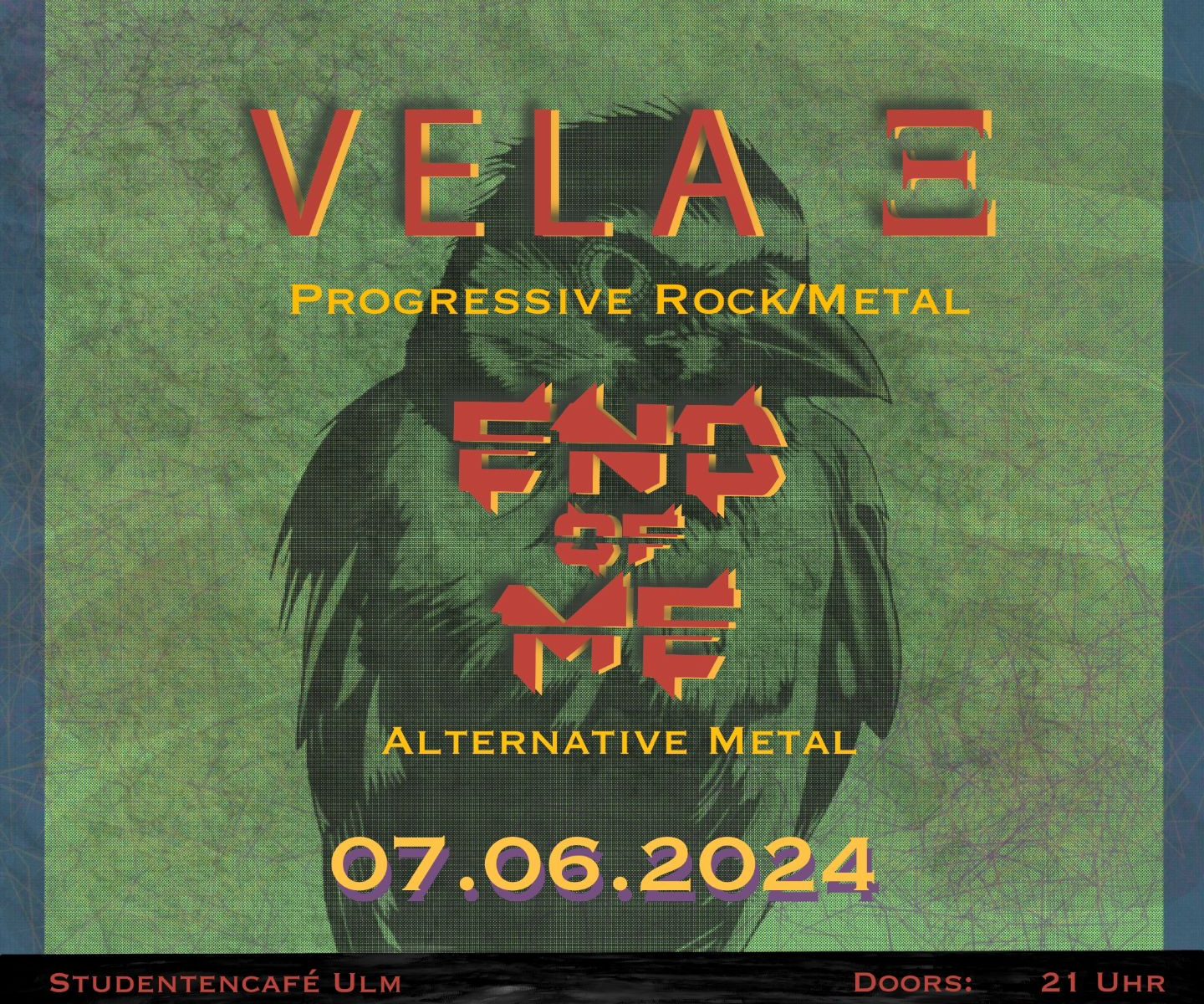 Metal Night Ulm Velaxi: Progressive Rock / Metal End of Me: Alternative Metal 07.06.2024 Einlass 21:00 Uhr. Beginn: 21:30 Uhr Eintritt frei